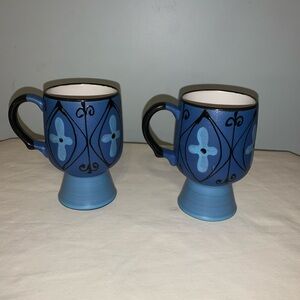 Vintage ceramic footed mugs Seville made in Japan Set of two. Blue. Beautiful